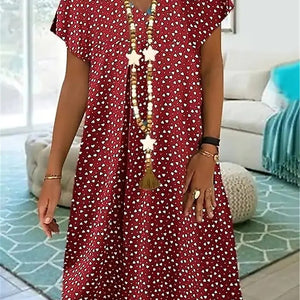 Women's V-neck Printed Short Sleeve Dress
