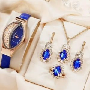 Women's Fashion All-match Diamond Belt Quartz Watch 4-piece Set