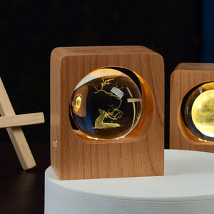 Beech Crystal Ball Night Light 3D Laser Engraving Elk
