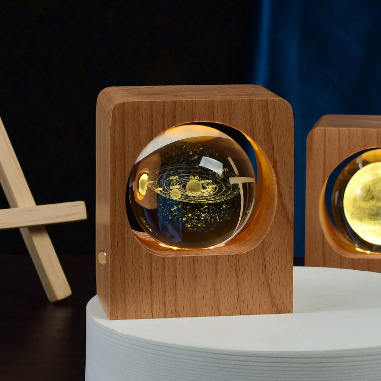 Beech Crystal Ball Night Light 3D Laser Engraving Elk