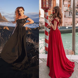 Women's Off-shoulder Shoulder-baring Long Prom Dress Slit Lace
