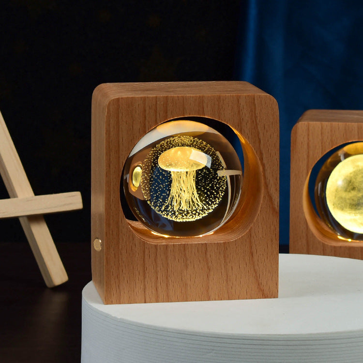 Beech Crystal Ball Night Light 3D Laser Engraving Elk