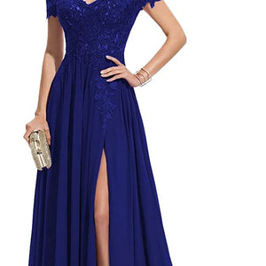 Women's Off-shoulder Shoulder-baring Long Prom Dress Slit Lace