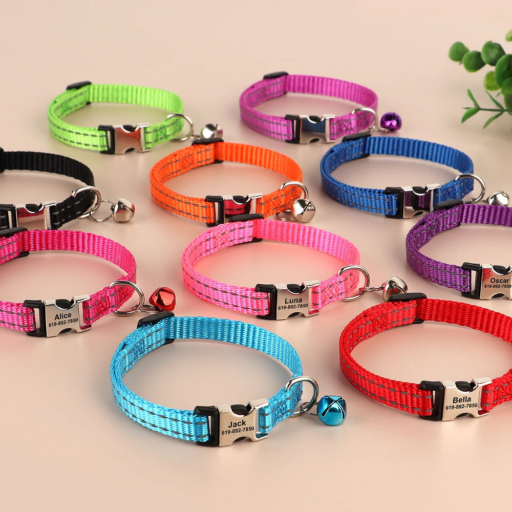 Adjustable Reflective Outdoor Pet Collars with Bells