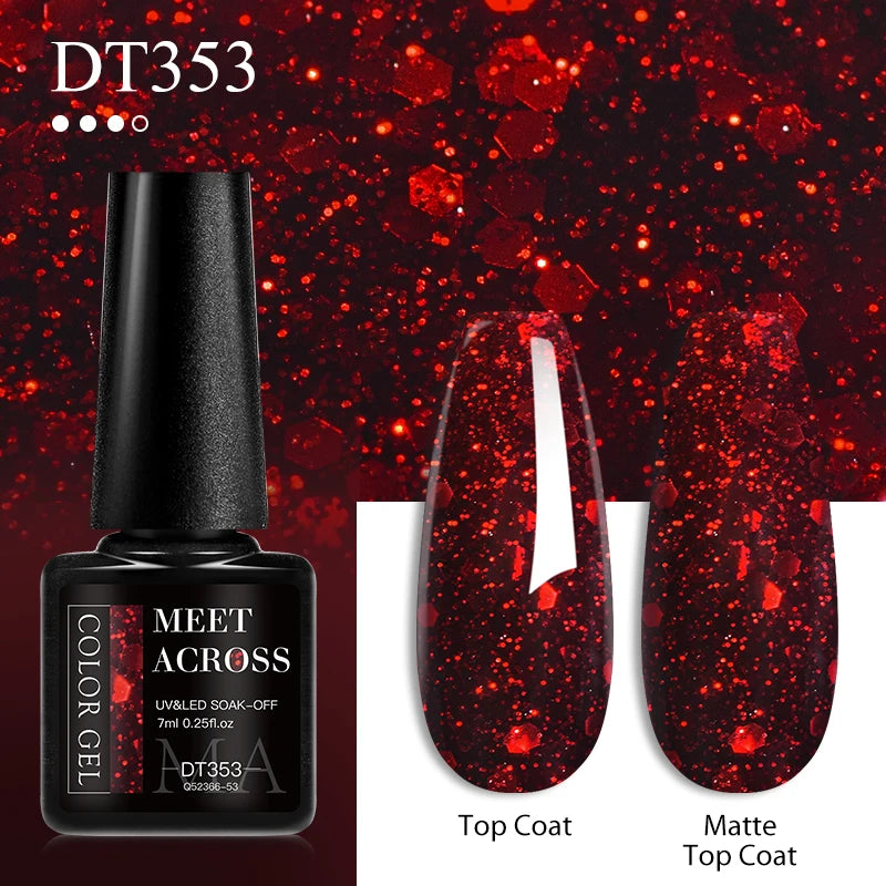 7ml Red Gel Nail Polish Crystal Semi Permanent Soak Off UV Gel