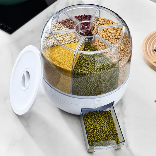 Cereal Container Storage Box 360 Degree Rotating Dispenser Sealed Dry Grain Bucket