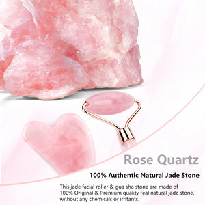 Natural Rose Quartz Jade Roller Gua Sha Set Facial Body Massager Roller