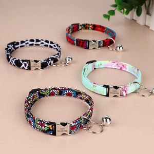 Printed Cat Collar Adjustable Kitten Puppy Collars With Free Engraved ID Nameplate Bell