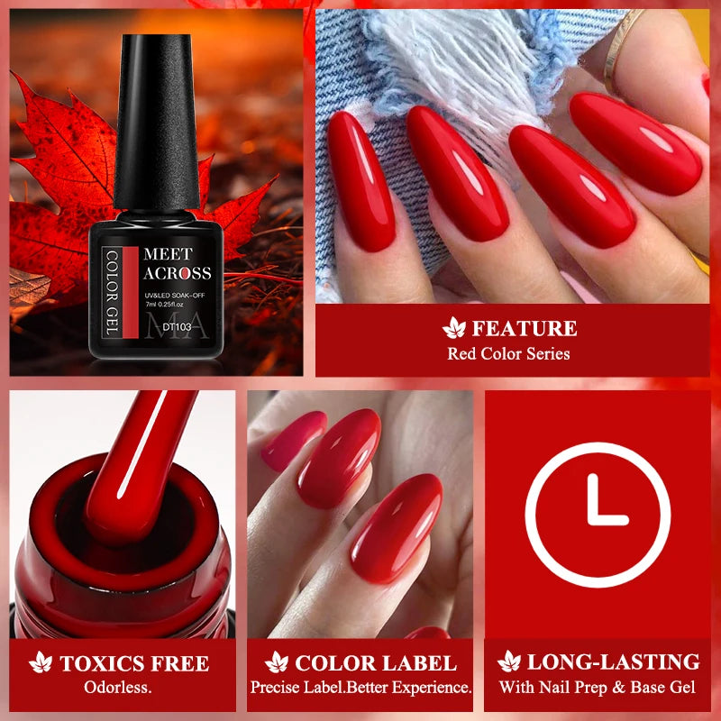 7ml Red Gel Nail Polish Crystal Semi Permanent Soak Off UV Gel