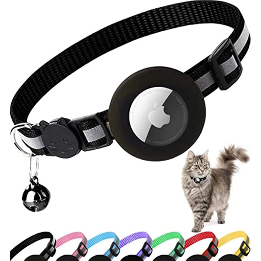 Reflective Kitten Collar with Apple Air Tag Holder and Bell for Girl Boy Cats, 0.4 Inches