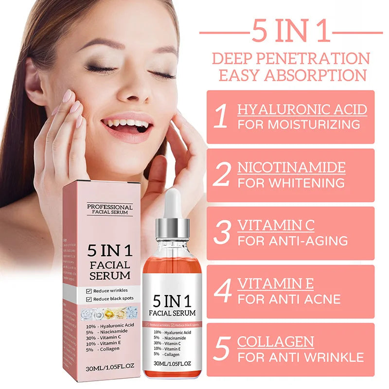 Hyaluronic 5 In 1 Face Serum Acid Moisturizing Whitening Anti Wrinkle Aging
