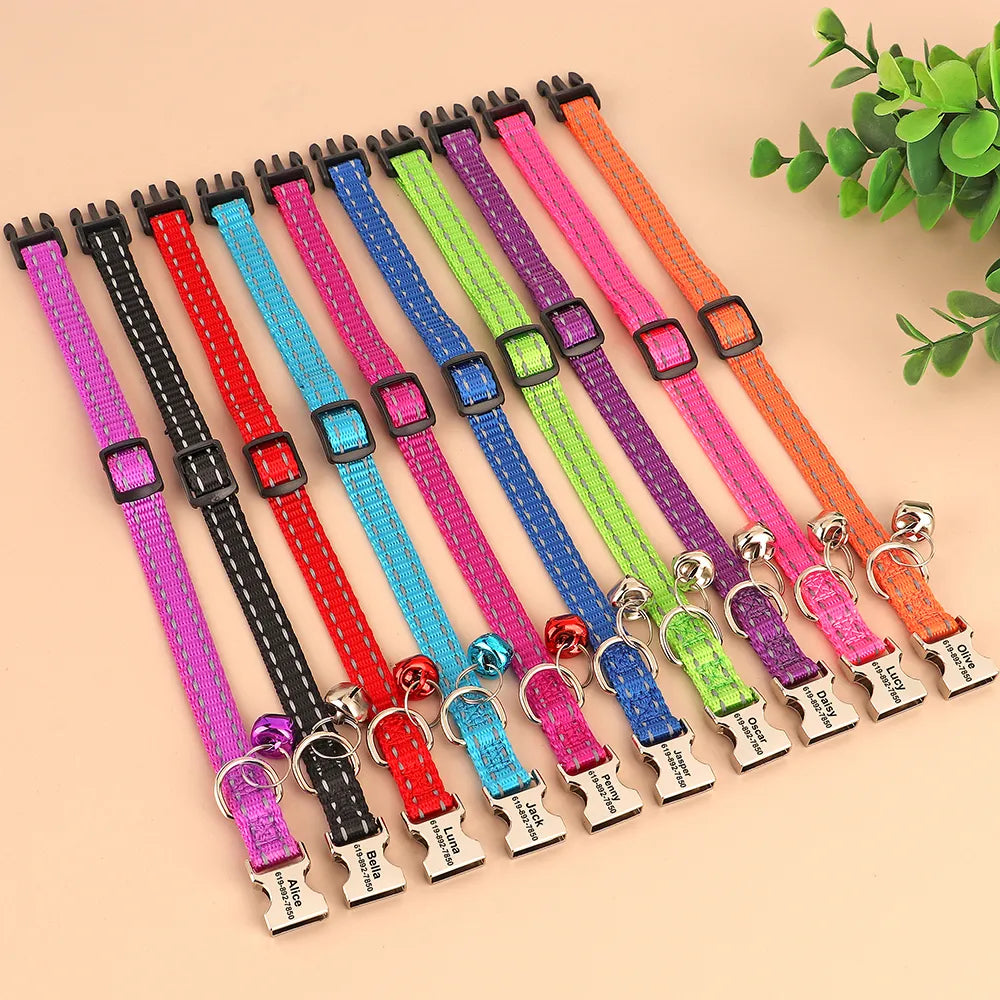 Adjustable Reflective Outdoor Pet Collars with Bells