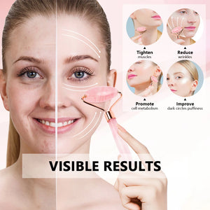 Natural Rose Quartz Jade Roller Gua Sha Set Facial Body Massager Roller