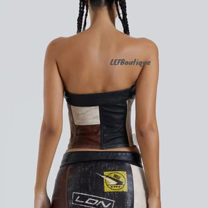 Stitching Racing PU Corset Mini Skirt