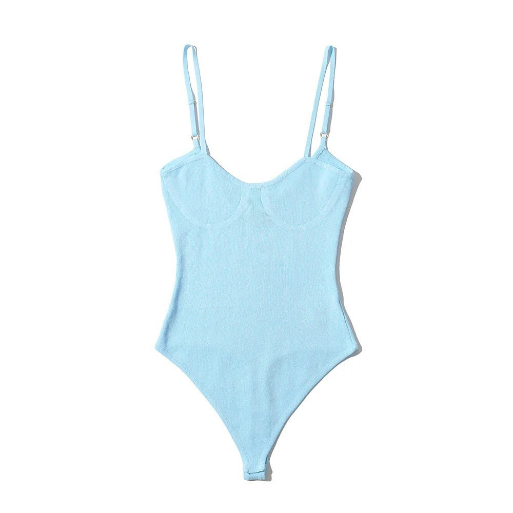Sexy Round Neck Elastic Skinny Knit Jumpsuit Suspender
