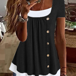 Round Neck Loose Pleated False Two-piece Suit T-shirt Top