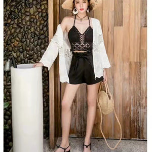 Middle Hollow Embroidered Cardigan Coat