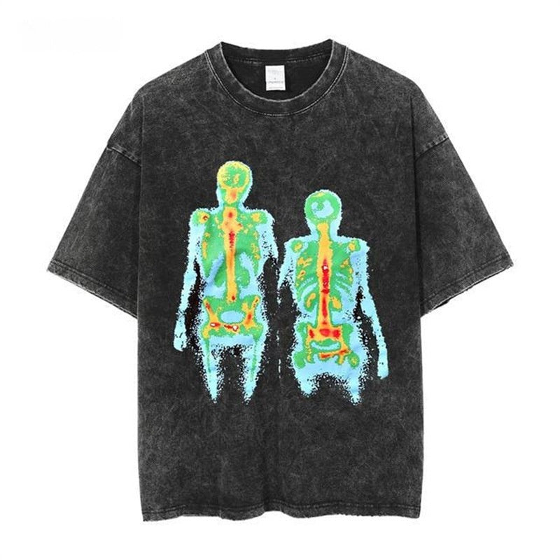 Retro Washed Distressed Loose Casual Heavy Cotton Short Sleeve