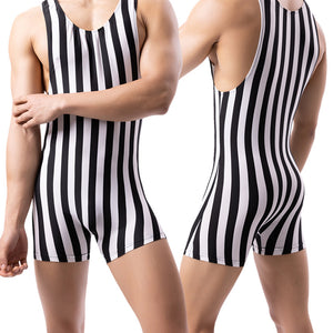 Men's New One-piece Vertical Striped Pajamas Sports Jumpsuit