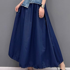 Women's American-style Color Contrast Patchwork Denim Skirt
