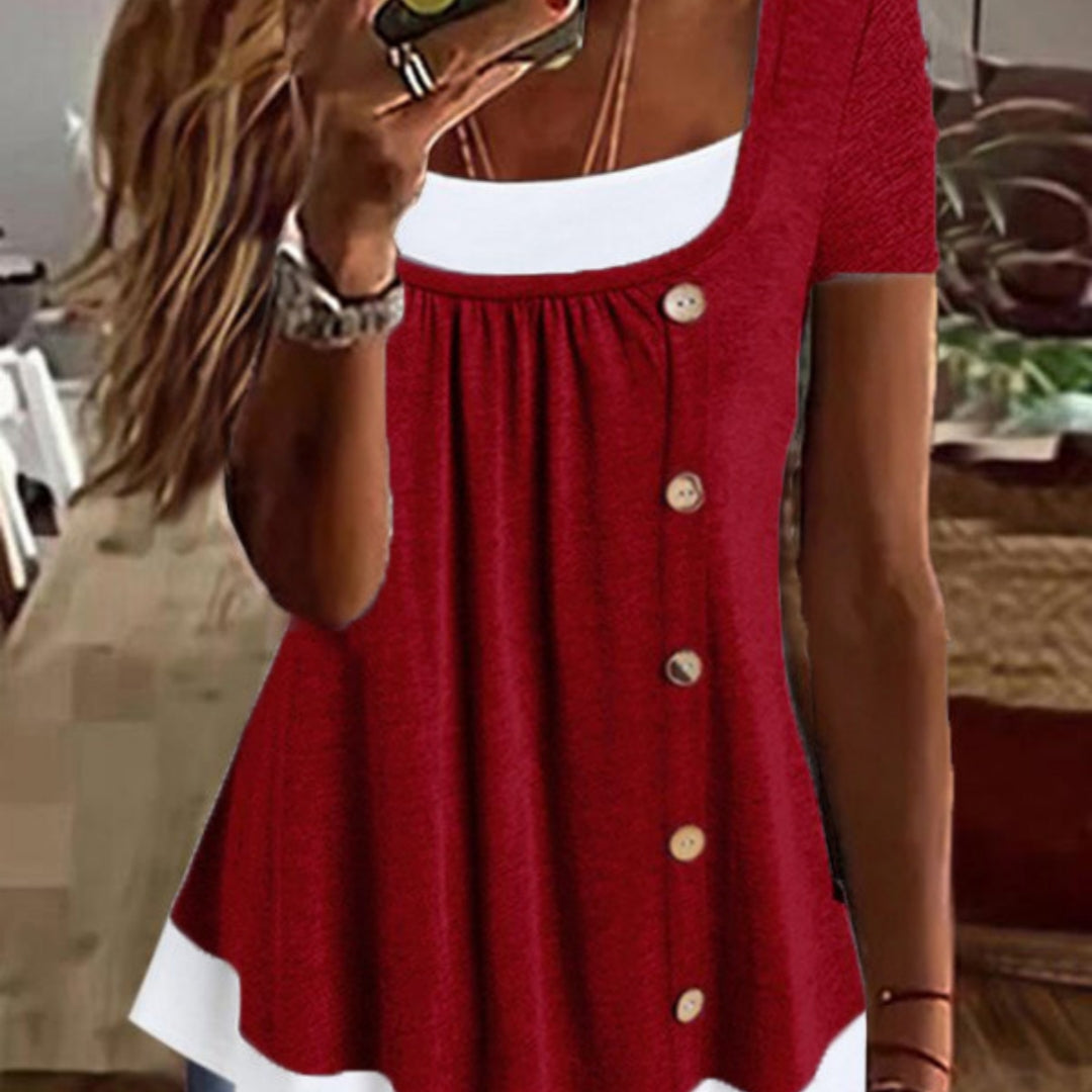 Round Neck Loose Pleated False Two-piece Suit T-shirt Top