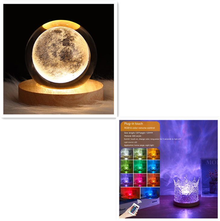 LED Water Ripple Ambient Night Light USB Rotating Projection Table Lamp
