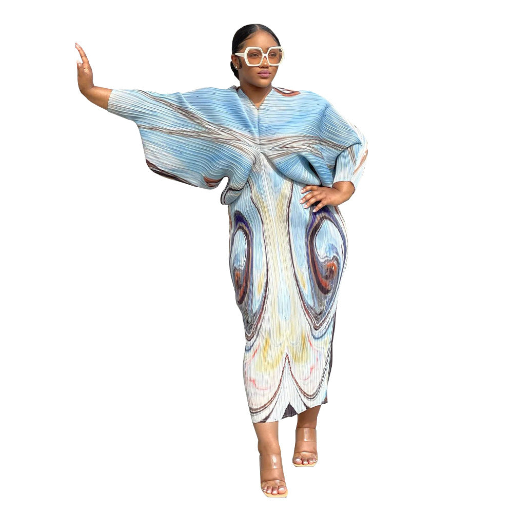 V-neck Batwing Sleeve Printing Dress