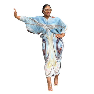 V-neck Batwing Sleeve Printing Dress
