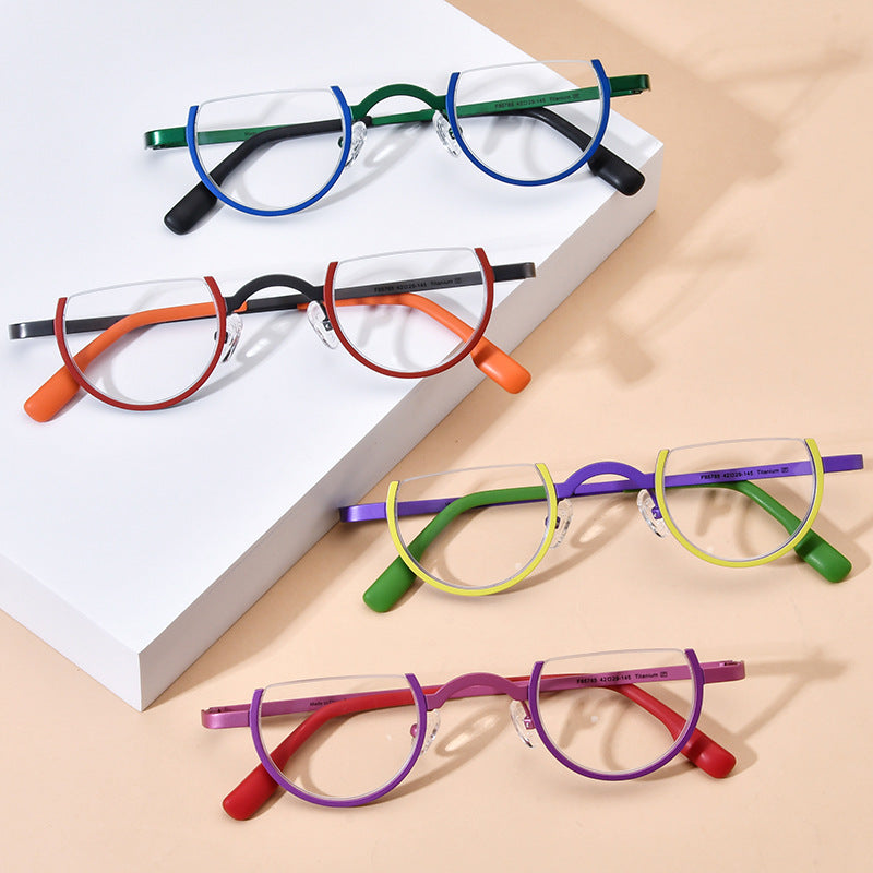 Color Matching Pure Titanium Fashion Plain Glasses Square Semicircle Glasses Frame