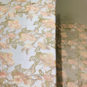 Multicolor Gold Thread Flower Mesh Embroidered Lace Fabric