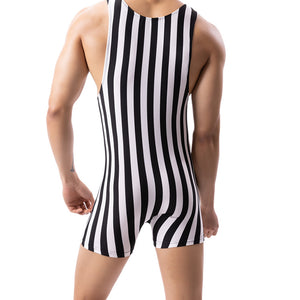 Men's New One-piece Vertical Striped Pajamas Sports Jumpsuit