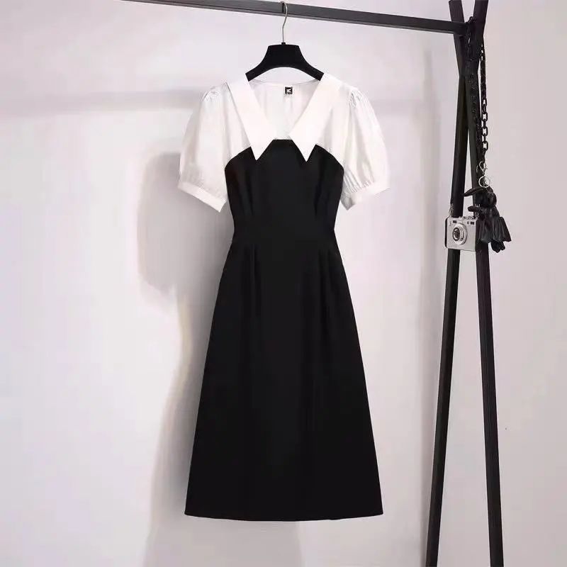 Women's Clothing Plus Size Fat Sister French Sense False Two-piece Suit Dress