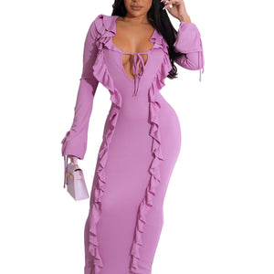 Pure Color Tied Stringy Selvedge Dress