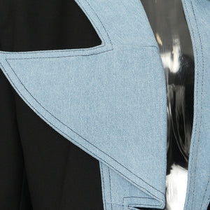 Autumn New Denim Stitching Asymmetric Suit Jacket