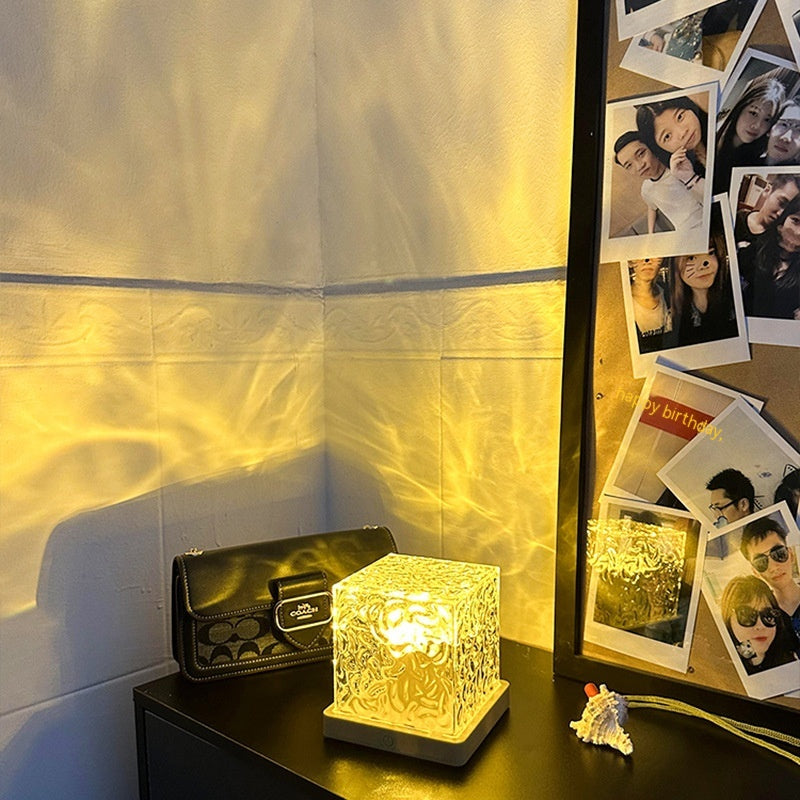 LED Water Ripple Ambient Night Light USB Rotating Projection Table Lamp