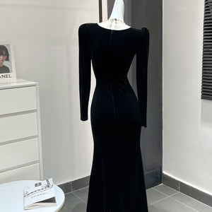 Black Heavy Industry Velvet Beads Dress Female Autumn Dress