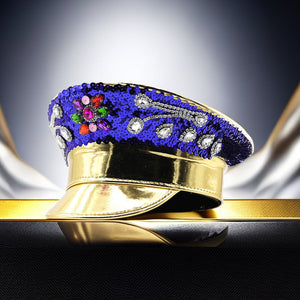 Leather Rhinestone All-match Diamond Crown Navy Hat