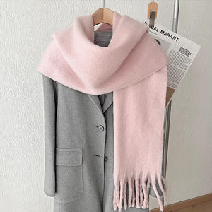 Mohair Idle Style Soft Fluffy Pure Color Warm Keeping Scarf