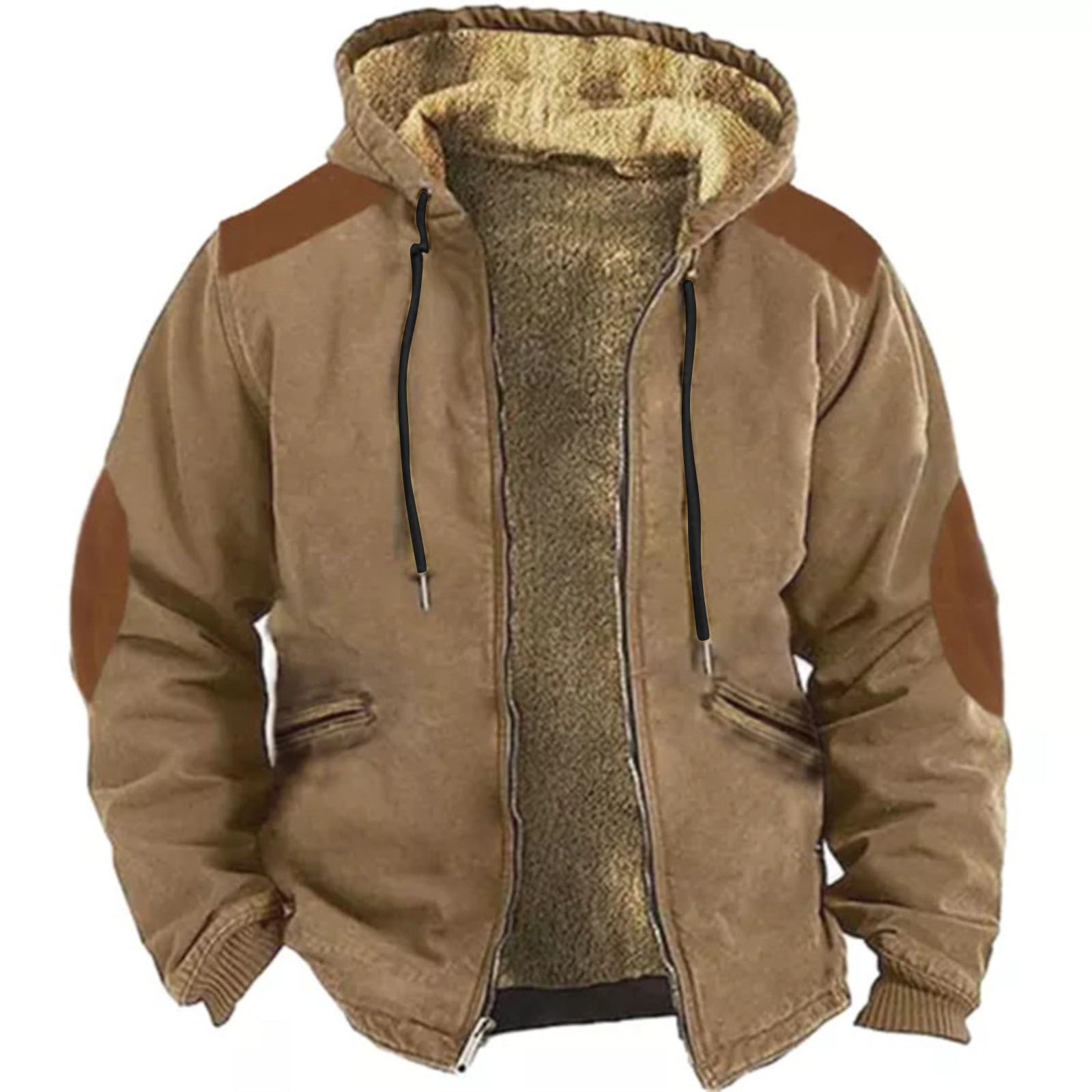 Multi-color Solid Color 3D Printing Digital Printing Hooded Sweater Brown Lining Cotton-padded Jacket