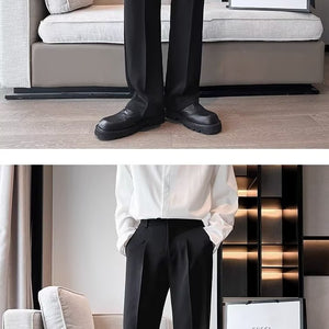 Men's Solid Color Anti-wrinkle Loose Wide-leg Suit Pants