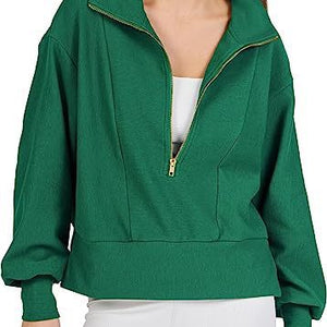 Women's Half Zipper Pullover Long Sleeve Sweater