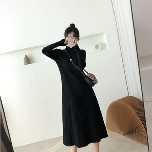 Half Turtleneck Base Ride A- Line Woolen Skirt Women