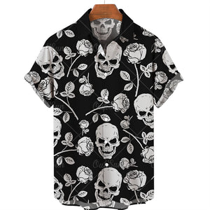 Men's Halloween Short Sleeve Printing Lapel Cardigan Top Summer Cartoon Unique Shirt