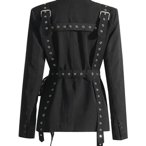 Fashionable Temperament Rivet Buckle Decorative Design Tight Waist Slimming Suit Coat Women's Suit