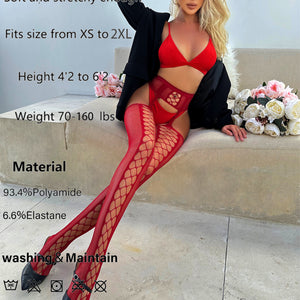 Crotch Lace Transparent Suspender Mesh Stockings Women