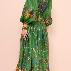 Women's Printed Cardigan Wide Hem Long Sleeve Dress