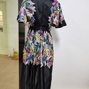 Printed Black Pullover High Waist Temperament Commuter Midi Dress