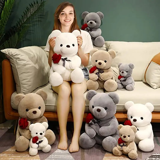 23-45cm New Lovely Hug Roses Teddy Bear Plush Pillow Stuffed Soft