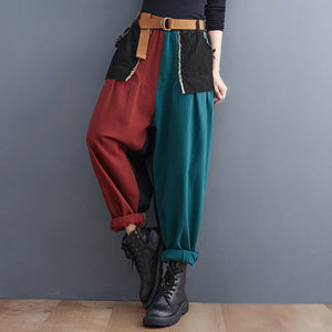 Personality Contrast Color Stitching Denim Trousers For Women