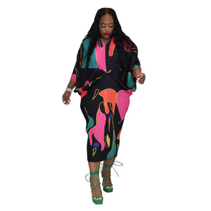 V-neck Batwing Sleeve Printing Dress